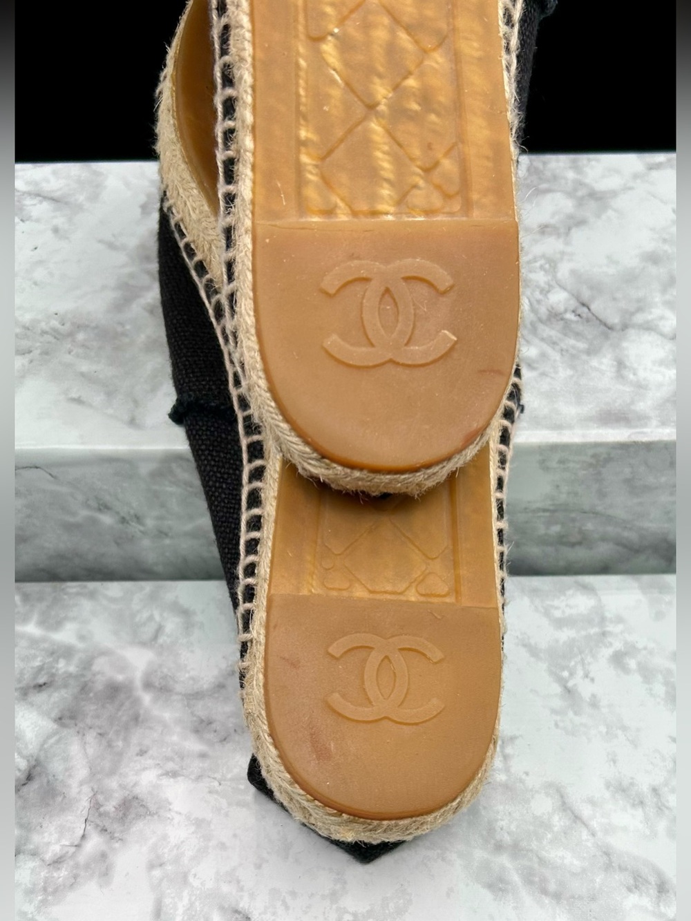 CHANEL CC Canvas Espadrille Linen  Flats Black/Charcoal color. EU Size 39 - Picture 14 of 16